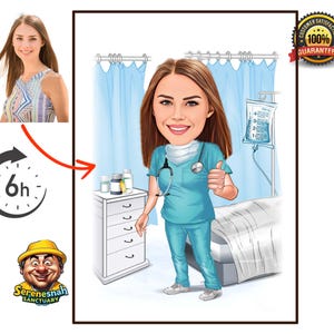 Personalisierte Krankenschwester-Karikatur-Krankenschwester-Karikatur-Porträt Benutzerdefinierte Krankenschwester-Karikatur vom Foto Lustiges Krankenschwester-Karikatur-Geschenk für Krankenschwester-Abschluss