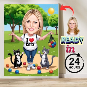 Personalized cat lover girl Wedding Caricature Pet Portrait, Custom Cartoon Pet Portrait, Dog Cartoon Portrait Cat, Wall Art for Pet Lovers.