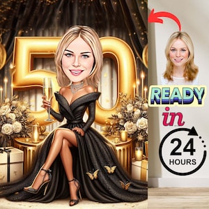 Aangepaste karikatuur 50e verjaardag voor vrouwen | Gepersonaliseerd cartoonportret van foto | Grappig cadeau voor 50e verjaardag | Unieke feestverrassing"
