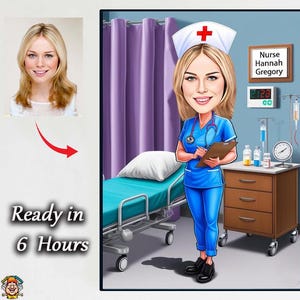 Personalized Nurse Caricature Nurse Cartoon Portrait Custom Nurse Caricature from Photo Funny Nurse Caricature Gift for Nurse Graduation