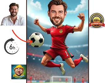 Custom Soccer Caricature from Photo | Footballer Cartoon Portrait | Funny Gift for Him | Coach or Player | Any Team Personalized Art caricat