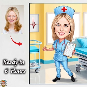 Personalized Nurse Caricature Nurse Cartoon Portrait Custom Nurse Caricature from Photo Funny Nurse Caricature Gift for Nurse Graduation