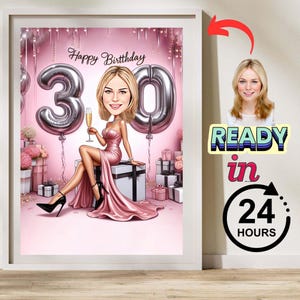 Custom 30th Cartoon Portrait | 30th Caricature | Personalized Happy Birthday Caricature Drawing | 30th Birthday Cartoon, Birthday Caricature