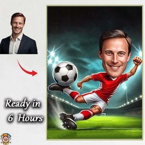 Personalized Football Caricature Portrait – Custom Soccer Player Gift, Digital Cartoon Drawing from Photo, Funny Sports Artwork man