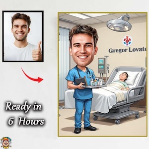Nurse Male Caricature Digital Download , Gift for Nurse, New Job Congratulation, Nurse Custom Caricature Portrait From Your Photo