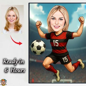 Custom Soccer Player Caricature | Personalized Cartoon from Photo | Girls Football Team Gift | Female or Male Soccer Portrait Art caricature