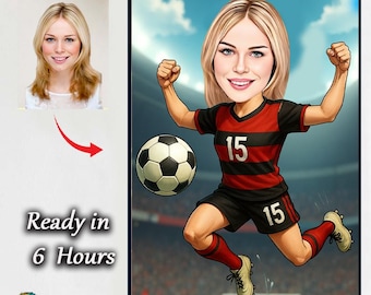 Custom Soccer Player Caricature | Personalized Cartoon from Photo | Girls Football Team Gift | Female or Male Soccer Portrait Art caricature