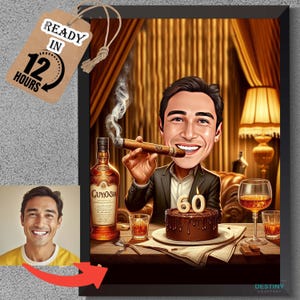 Retrato de caricatura de hombre de 60 años personalizado / Caricatura de 60 cumpleaños / Caricatura de cumpleaños / Regalo de cumpleaños personalizado / Cumpleaños de hombre / Regalo divertido