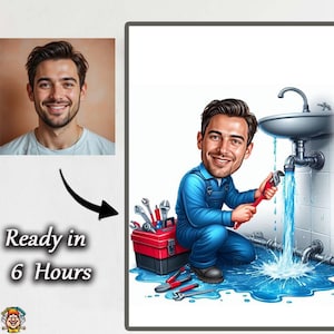 Retrato de desenho animado de encanador personalizado Desenho de caricatura de encanador personalizado a partir de foto Presente de caricatura de encanador engraçado para presente de caricatura de encanador