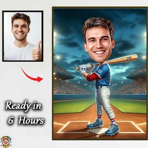Custom Portrait Of Baseball Player Baseball Sport Base ball Sport Stadium Sports ground Portrait Caricature Design Birthday Gift