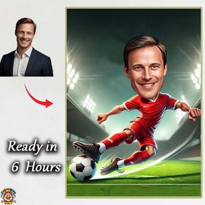 Portrait personnalisé de caricature de football - Cadeau personnalisé de joueur de football, dessin numérique numérique à partir d&#39;une photo, oeuvre sportive drôle homme caricatu