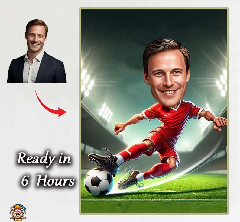 Personalized Football Caricature Portrait – Custom Soccer Player Gift, Digital Cartoon Drawing from Photo, Funny Sports Artwork man caricatu