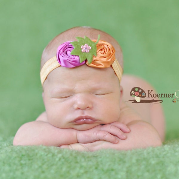 Fuchsia and Tangerine Double Rosette Headband