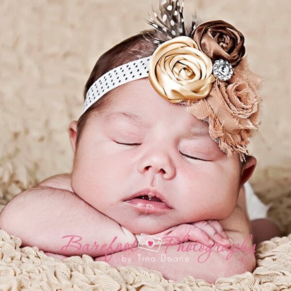 Vintage Headband-Baby Girl Headband-Newborn Headband-Infant Headband-Baby Headband-Rosette Headband-Photo Prop-Toddler Headband