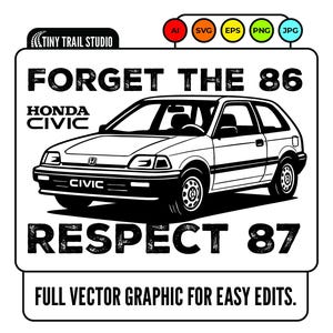 OG Hatch No Cap / Honda Civic 1987 Disegno vettoriale / png svg eps ai jpg / Grafica per maglietta auto JDM / Download digitale per berlina retrò