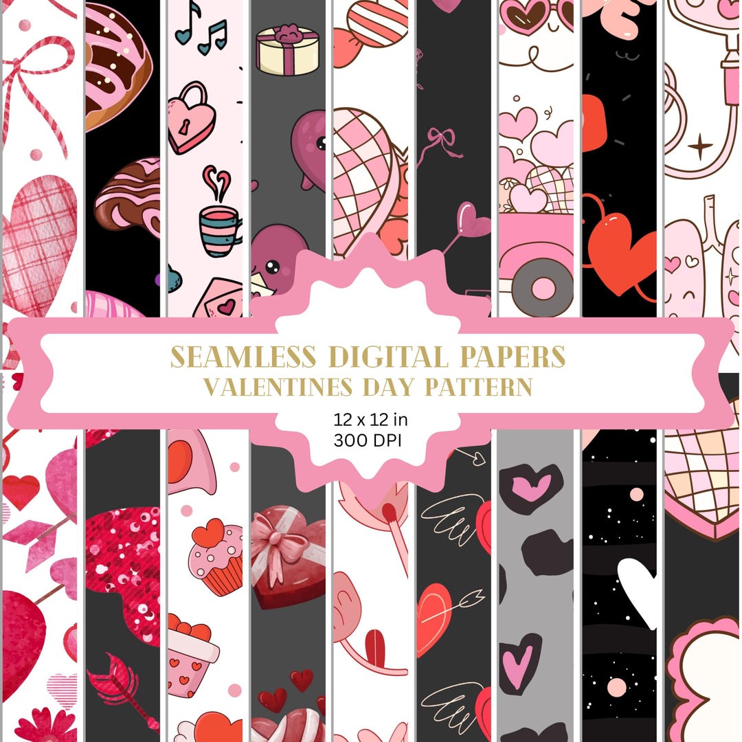 Valentines Day Digital Download Papers Seamless Pattern Scrapbook Pinky ...