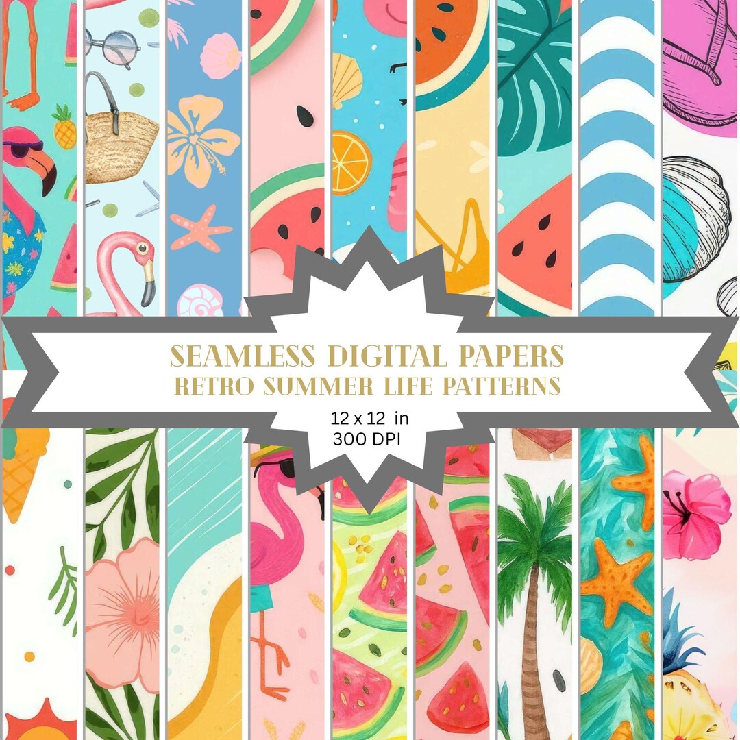 Summer Watermelon Seamless Pattern Retro Summer Life at Ocean Beach ...