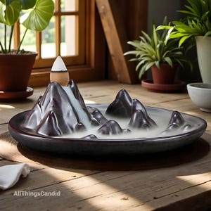 Mountain Ceramic Backflow Incense Burner – Aromatherapy Censer Holder – Elegant Home & Reading Room Décor