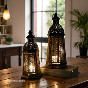 Vintage Iron Lantern – Wall Mounted Candle Holder – Farmhouse Festive Decor – Rustic Indoor/Outdoor Lantern