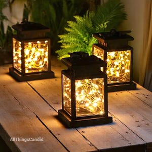 Solar Lanterns Set of 2: Warm LED Garden Patio Decor