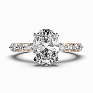1.50 Carat Oval Cut Lab Grown Diamond Solitaire Engagement Ring, IGI Certified CVD Diamond Gold Ring, Side Pave & Hidden Halo Wedding Ring