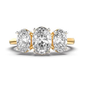 Oval Lab Grown Diamond Ring: 14k Solid Gold Trio Engagement Ring