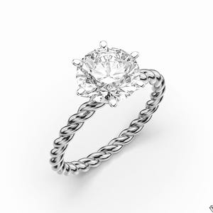Round Cut Lab Grown Diamond Solitaire Engagement Ring, IGI Certified Lab Diamond Ring, Lab Grown Twisted Solid Gold Wedding Ring