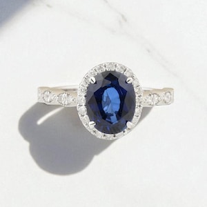 Solid Gold Blue Sapphire Ring, Dainty Blue Gemstone Ring, Oval Cut Certified Blue Sapphire Ring, Sapphire Birthstone Jewelry, Gift for Her