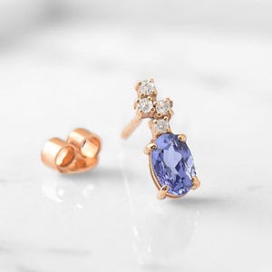 Sapphire Stud Earrings, Minimalist Blue Gemstone Stud Earrings, Solid Gold Sapphire Diamond Earring, Birthstone Jewelry, Dainty Gold Earring