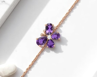 Einzigartige Diamant und Amethyst Schmetterling Armband, Gold Diamant Armband, Massiv Gold Zierliche Diamant Amethyst Tier Armband, Geschenk für Sie