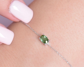 Grüner Turmalin Armband, Zierliches Grüner Turmalin Armband, Einzigartiges Zertifiziertes Natürliches Turmalin Armband im Ovalschliff, Grünes Edelstein Armband