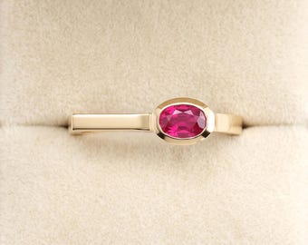 Handmade Red Ruby Engagement Ring, Dainty Red Gemstone Ring, Minimal Oval Cut Ruby Wedding Band, Promise or Stacking Certified Ruby Ring
