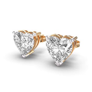 2.00 Karat Laborgewachsene Diamant Ohrstecker, Solid Gold Heart Cut Lab Diamant Ohrstecker, IGI Zertifizierte Lab Zuchtdiamant Zierliche Ohrringe