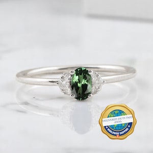 Montana Sapphire Engagement Ring, Solid Gold Oval Shaped Montana Sapphire Wedding Ring, Real Certified Diamond & Sapphire Ring, Gift for Her