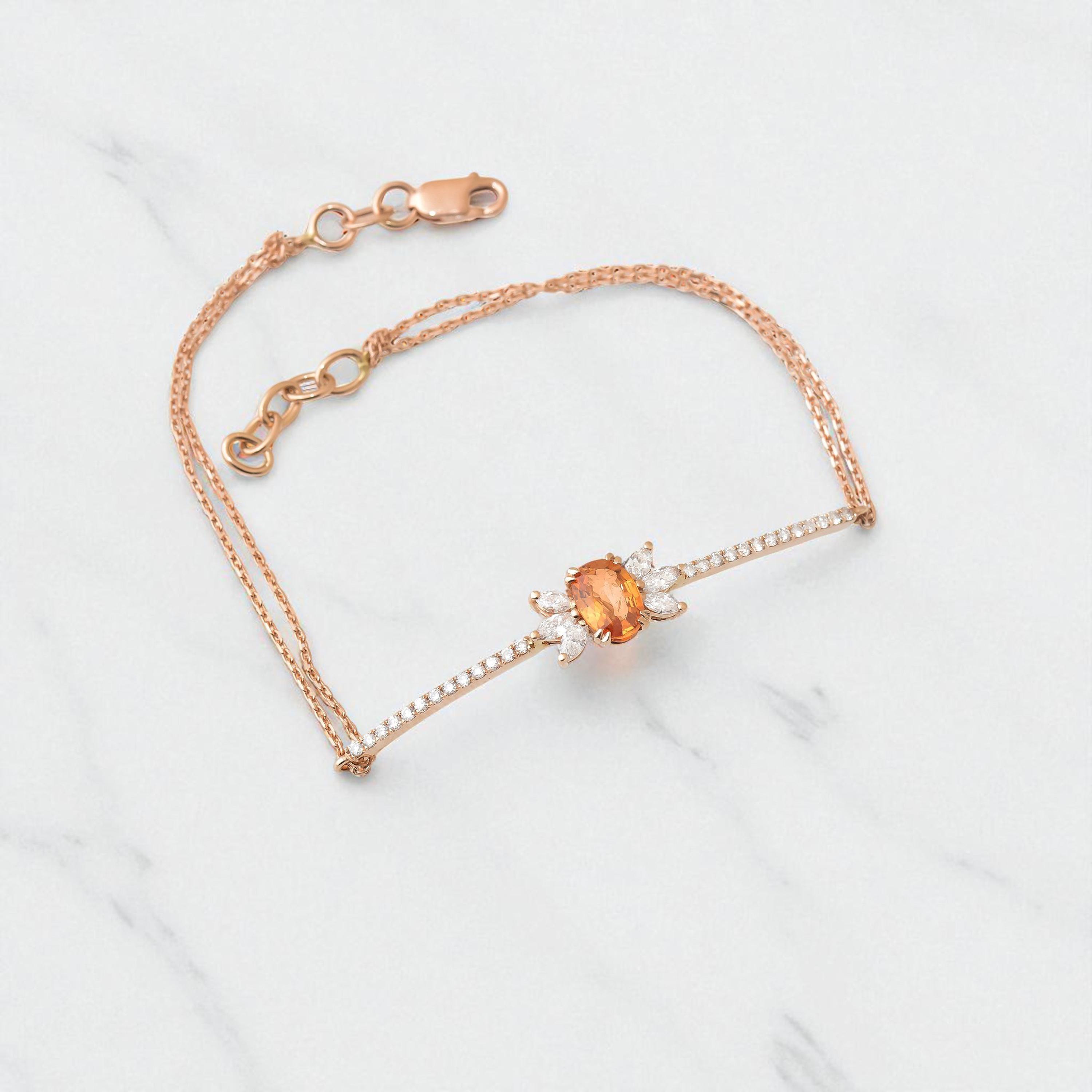 オレンジサファイア ブレスレット 9月誕生石 K10 オレンジサファイアの一粒ブレスレット ~Petela