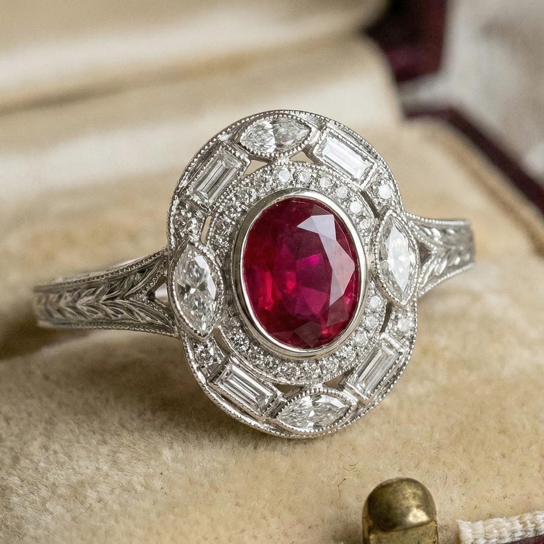 18K Solid Gold Victorian Ruby Ring With Diamonds, Handmade Heirloom ...