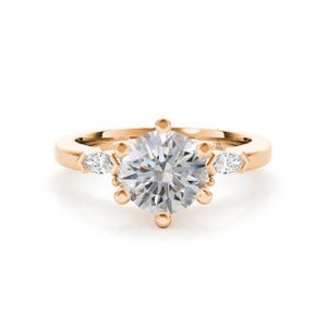 1.50 Carat Round Cut Lab Grown Marquise Side Diamond Engagement Ring, IGI Certified Diamond Ring, Lab Created 18K Solid Gold Wedding Ring