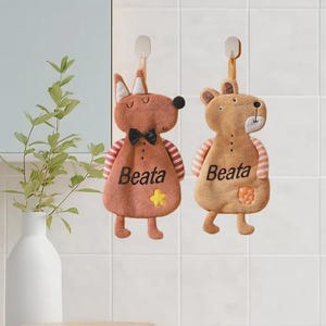 Personalized cartoon hand towels ideal children's gifts. Any name gift. 4 styles of towels to choose from