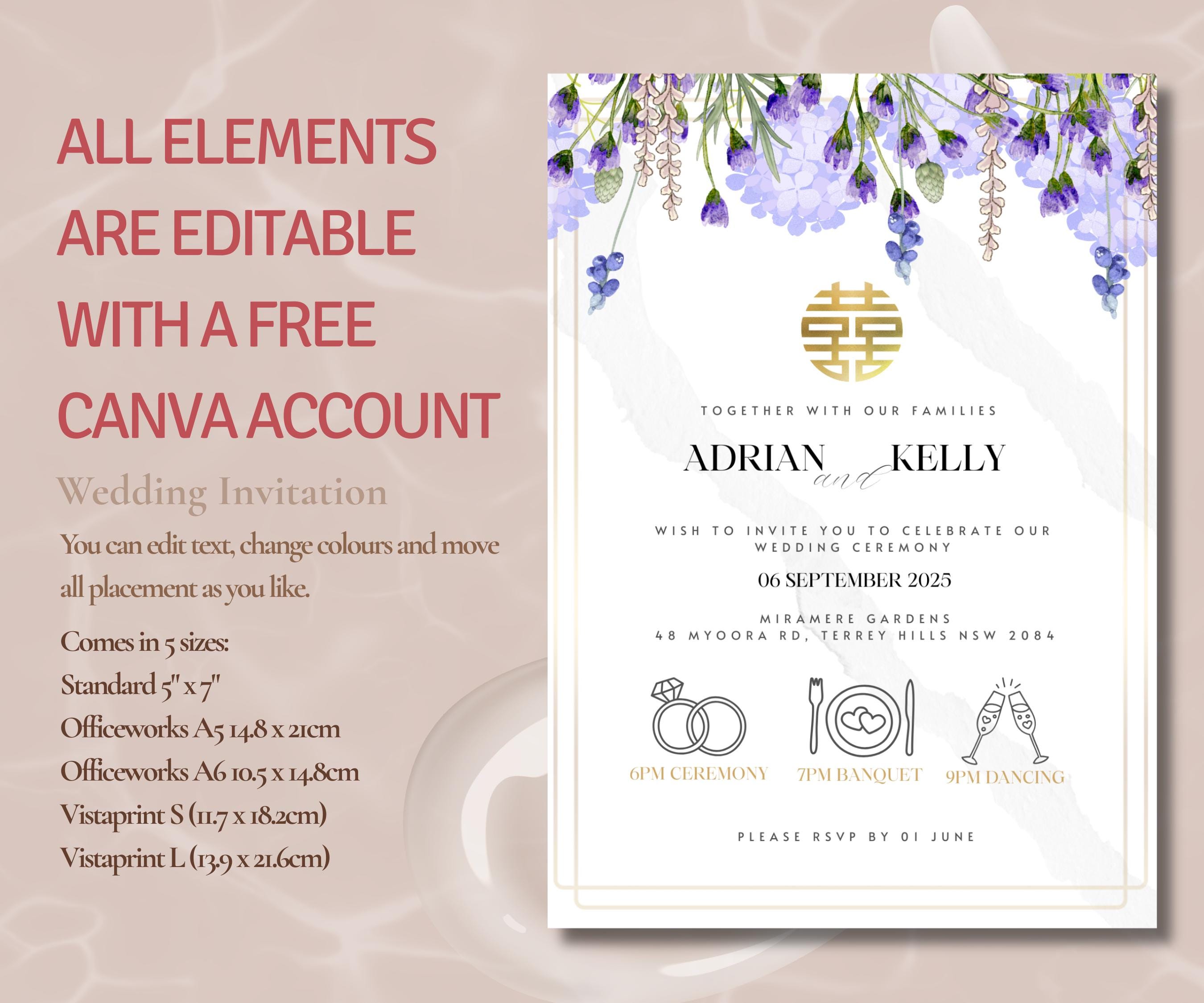 Namd Invitations Lilac Gold Floral Chinese Wedding Invitation: Bilingual Mandarin Double ...
