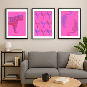 Hot Pink Cheetah & Martini Print – Trendy Dorm Room Wall Art for College Girls - Y2K Animal Aesthetic Poster - Trendy Girl Apartment Decor