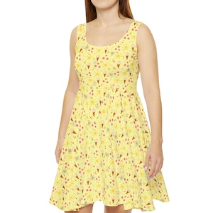 Cheerful Ice Cream Print Skater Dress, Summer Outfit, Casual Dress, Birthday Party, Vacation Wear, Cute Sundress