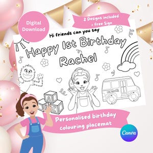 Editable Ms Rachel Birthday Activity Placemat, Birthday Activity, Ms Rachel coloring Placemat, Ms Rachel Activity Sheet, + Free Gift