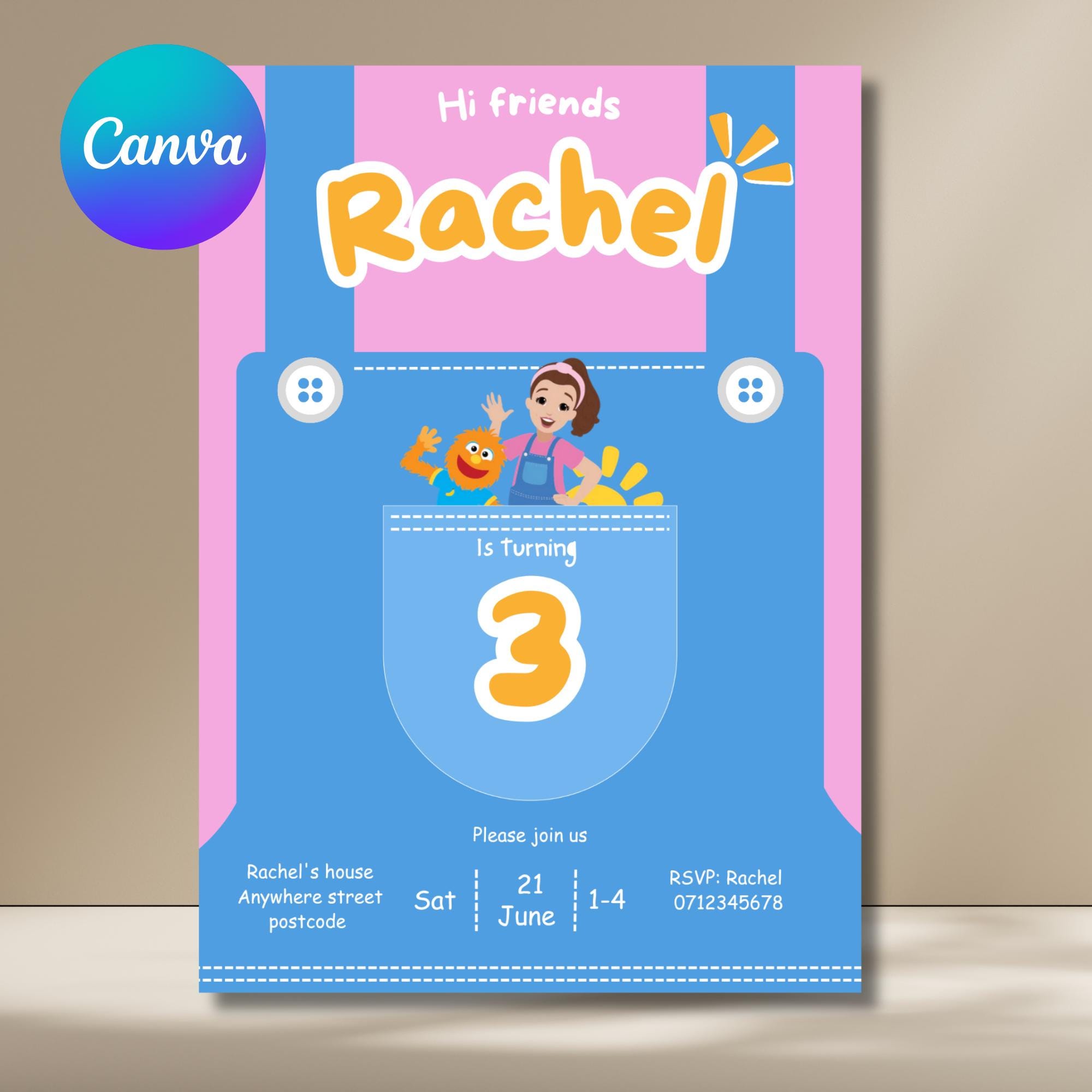 Editable Ms Rachel Invitations, Ms Rachel Overalls Party Invite, Ms ...