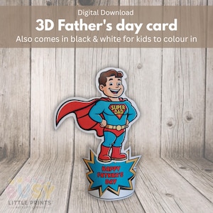 Carte de fête des pères 3D super papa, travaux manuels pour enfants, couleur et découpe, téléchargement numérique, fête des pères, super papa, imprimables, meilleur papa