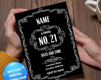 Invitation fête d'anniversaire surprise numérique pour hommes - thème whisky - à personnaliser pour tous les âges 21, 30 40 50 60, téléchargement immédiat du modèle