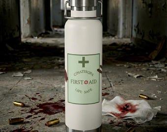 Resident Evil First Aid Spray Water Bottle | 22oz Copper Insulated Thermos | Horror Game Travel Bottle