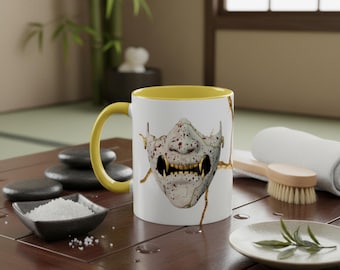 Ghost of Yotei Kintsugi Mug | Japanese Gaming Coffee Cup | Gold Mask Gamer Gift | Anime Drinkware for Collectors