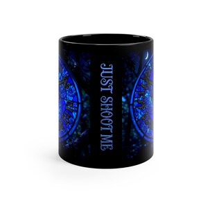 Resident Evil 4 Blue Medallion Mug, Just Shoot Me Coffee Cup, RE4 Gamer Mug, Leon Kennedy Gift, Survival Horror Fan Gift, Funny Gamer Mug image 2
