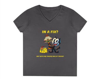 Whimsical Felix the Cat Women's V-Neck Tee, Playful Vintage Design, Retro Graphic Cotton Shirt, Nostalgic Athletic Wear