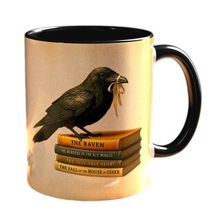 Poe Raven Mug,  Gothic Coffee Mug with Silenced Raven Design, Funny Edgar Allan Poe Gift for Book Lovers, Halloween, Dark Academia Aesthetic